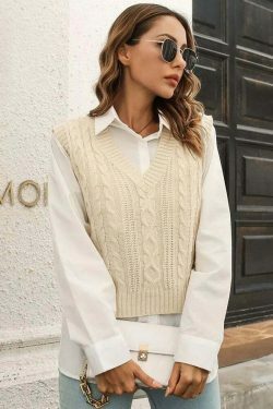 Whisper Weave V-Neck Vest in Coquette Aesthetic: Y2K Fashion Staple for Women's Niche Style