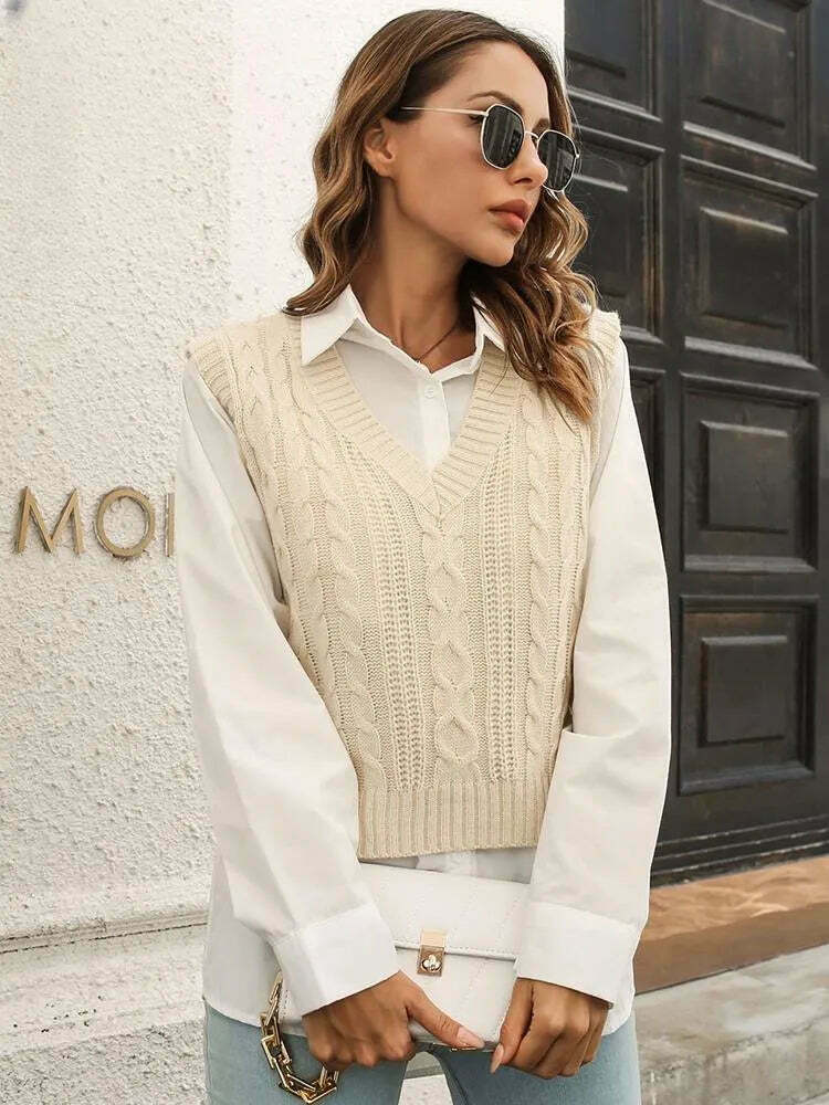 Whisper Weave V-Neck Vest in Coquette Aesthetic: Y2K Fashion Staple for Women's Niche Style Whisper Weave V-Neck Vest in Coquette Aesthetic: Y2K Fashion Staple for Women's Niche Style