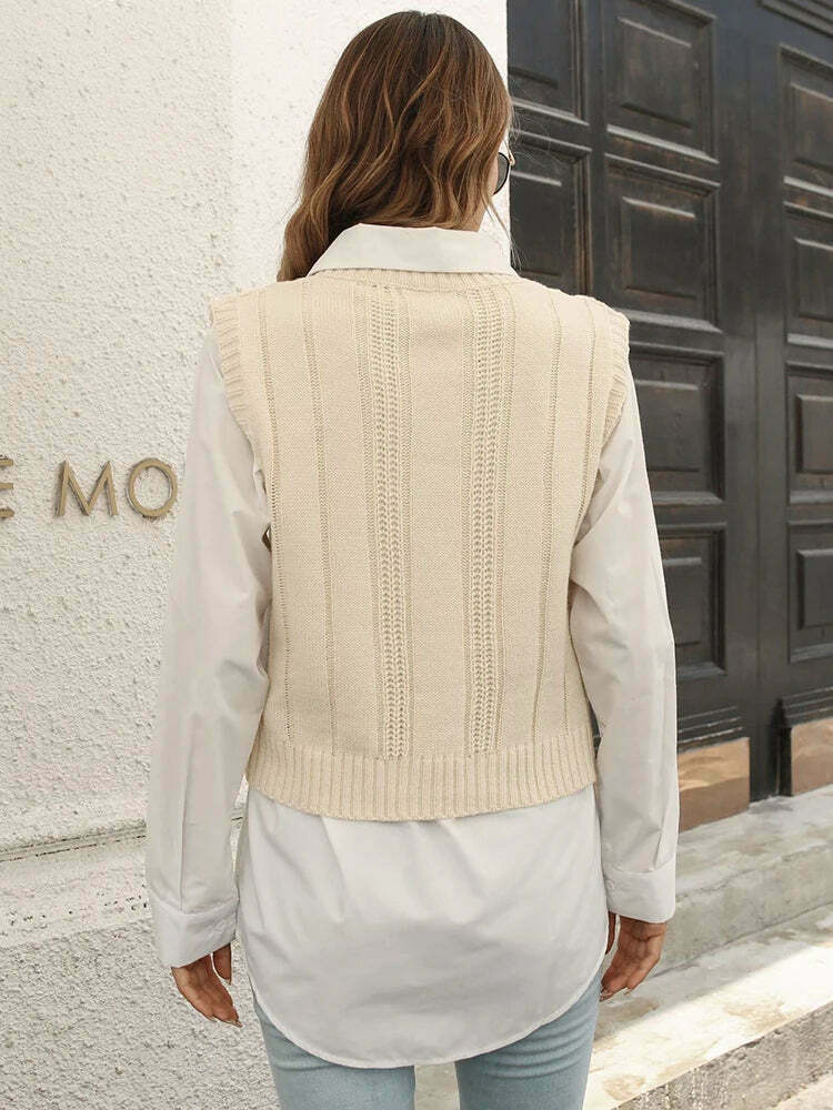 Whisper Weave V-Neck Vest in Coquette Aesthetic: Y2K Fashion Staple for Women's Niche Style Whisper Weave V-Neck Vest in Coquette Aesthetic: Y2K Fashion Staple for Women's Niche Style