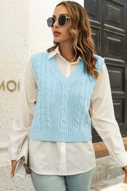 Whisper Weave V-Neck Vest in Coquette Aesthetic: Y2K Fashion Staple for Women's Niche Style