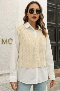 Whisper Weave V-Neck Vest in Coquette Aesthetic: Y2K Fashion Staple for Women's Niche Style