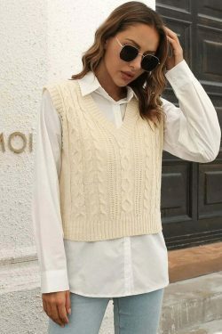 Whisper Weave V-Neck Vest in Coquette Aesthetic: Y2K Fashion Staple for Women's Niche Style