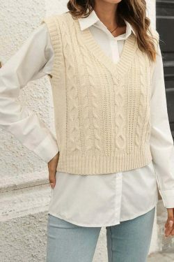 Whisper Weave V-Neck Vest in Coquette Aesthetic: Y2K Fashion Staple for Women's Niche Style