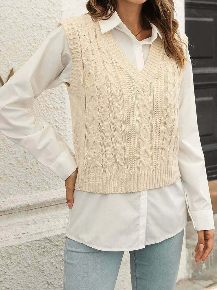 Whisper Weave V-Neck Vest in Coquette Aesthetic: Y2K Fashion Staple for Women's Niche Style Whisper Weave V-Neck Vest in Coquette Aesthetic: Y2K Fashion Staple for Women's Niche Style