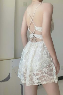 White Lace Backless Swimsuit: Y2K Fashion Coquette Aesthetic for Women