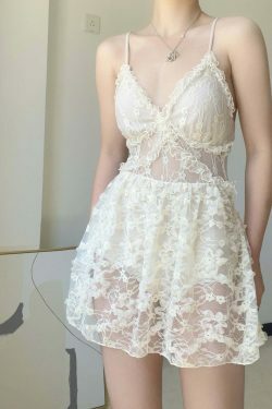 White Lace Backless Swimsuit: Y2K Fashion Coquette Aesthetic for Women