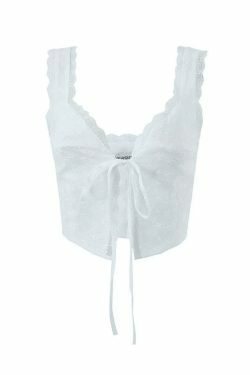 White Lace Cropped Tank: Y2K Fashion Coquette Aesthetic - Grunge Style Cute Tops for Women