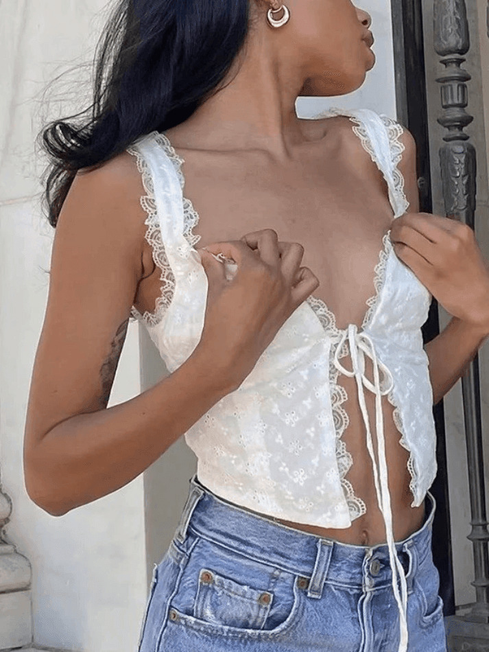 White Lace Cropped Tank: Y2K Fashion Coquette Aesthetic - Grunge Style Cute Tops for Women White Lace Cropped Tank: Y2K Fashion Coquette Aesthetic - Grunge Style Cute Tops for Women