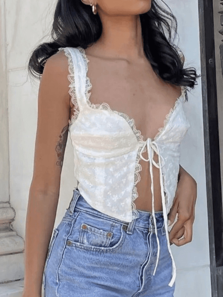 White Lace Cropped Tank: Y2K Fashion Coquette Aesthetic - Grunge Style Cute Tops for Women White Lace Cropped Tank: Y2K Fashion Coquette Aesthetic - Grunge Style Cute Tops for Women