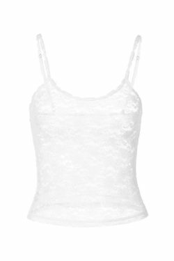 White Sheer Lace Crop Cami: Y2K Fashion Coquette Aesthetic - Grunge Style Cute Tops for Women