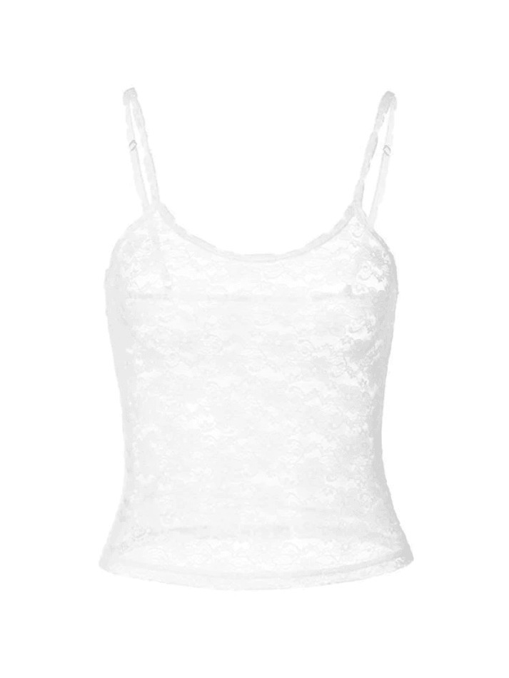 White Sheer Lace Crop Cami: Y2K Fashion Coquette Aesthetic - Grunge Style Cute Tops for Women White Sheer Lace Crop Cami: Y2K Fashion Coquette Aesthetic - Grunge Style Cute Tops for Women