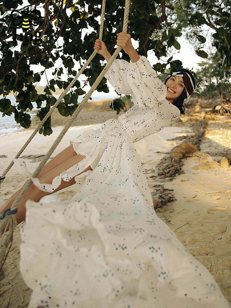 Whitney Boho Beach Maxi Dress - Y2K Fashion - Coquette Aesthetic with Grunge & Pastel Goth Vibes