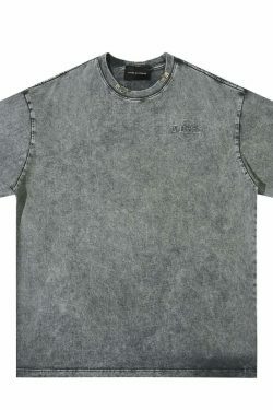 Y2K Acid Wash Collar T-Shirt - Coquette Aesthetic Grunge Style