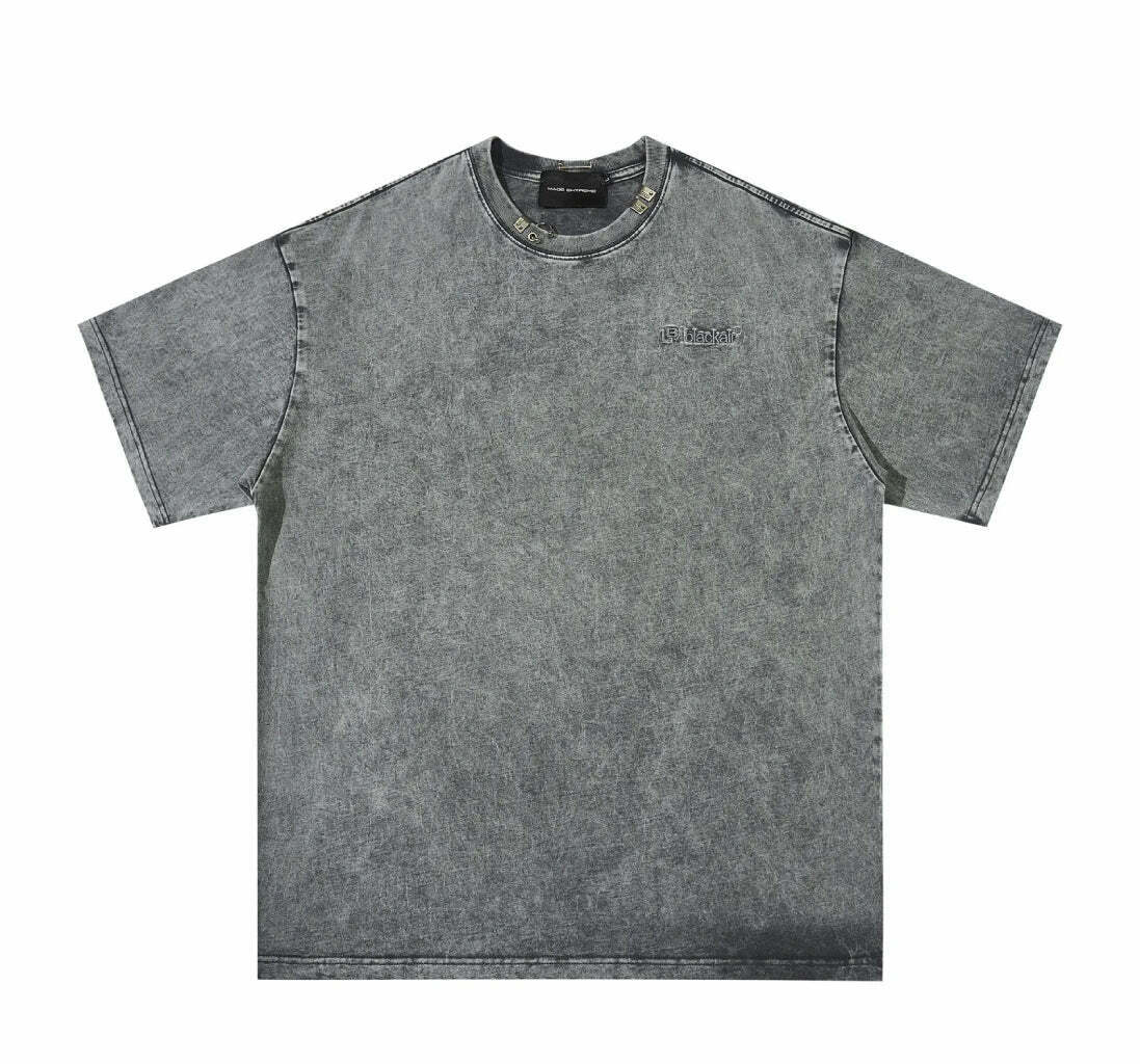 Y2K Acid Wash Collar T-Shirt - Coquette Aesthetic Grunge Style Y2K Acid Wash Collar T-Shirt - Coquette Aesthetic Grunge Style