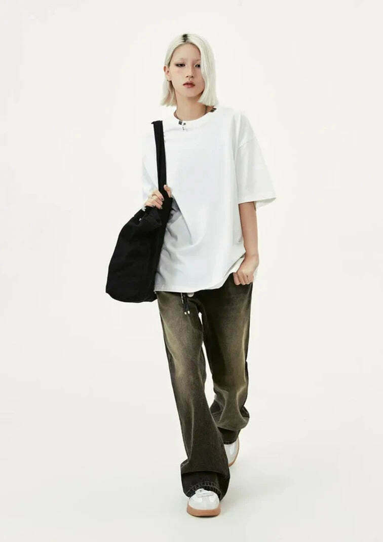 Y2K Acid Wash Collar T-Shirt - Coquette Aesthetic Grunge Style Y2K Acid Wash Collar T-Shirt - Coquette Aesthetic Grunge Style