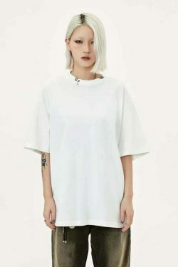 Y2K Acid Wash Collar T-Shirt - Coquette Aesthetic Grunge Style