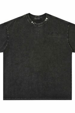 Y2K Acid Wash Collar T-Shirt - Coquette Aesthetic Grunge Style