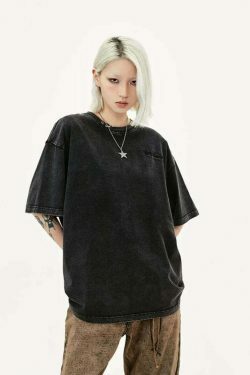 Y2K Acid Wash Collar T-Shirt - Coquette Aesthetic Grunge Style