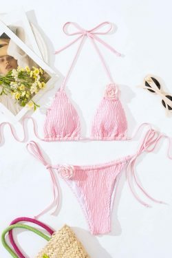 Y2K Aesthetic 3D Flower Two Piece Bikini for Niche Women Fashion