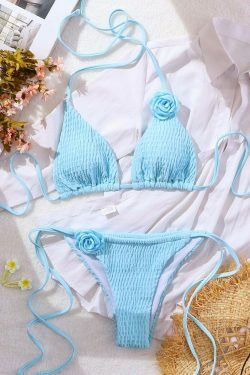 Y2K Aesthetic 3D Flower Two Piece Bikini for Niche Women Fashion