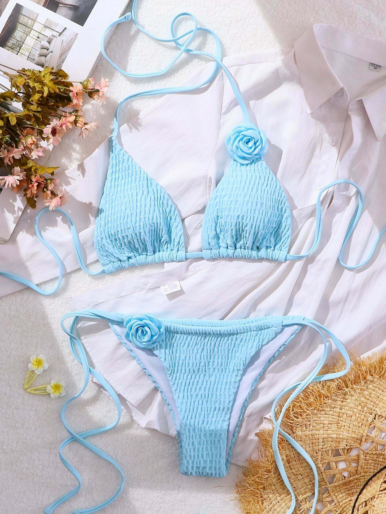 Y2K Aesthetic 3D Flower Two Piece Bikini for Niche Women Fashion Y2K Aesthetic 3D Flower Two Piece Bikini for Niche Women Fashion