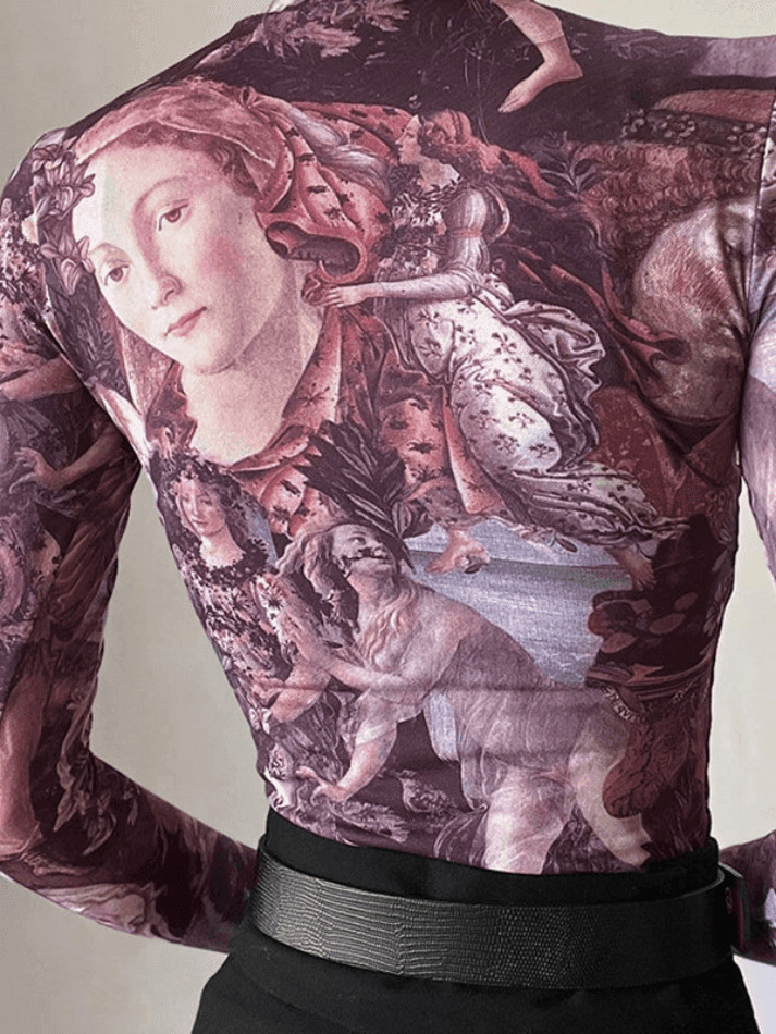 Y2K Aesthetic All Over Print Mock Neck Long Sleeve Tee for Women - Coquette & Grunge Style Fashion Y2K Aesthetic All Over Print Mock Neck Long Sleeve Tee for Women - Coquette & Grunge Style Fashion