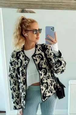 Y2K Aesthetic Animal Print Cotton Jacket for Women - Coquette & Grunge Style Fashion Statement