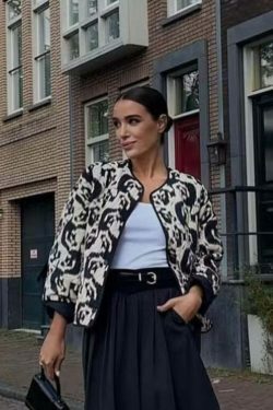 Y2K Aesthetic Animal Print Cotton Jacket for Women - Coquette & Grunge Style Fashion Statement