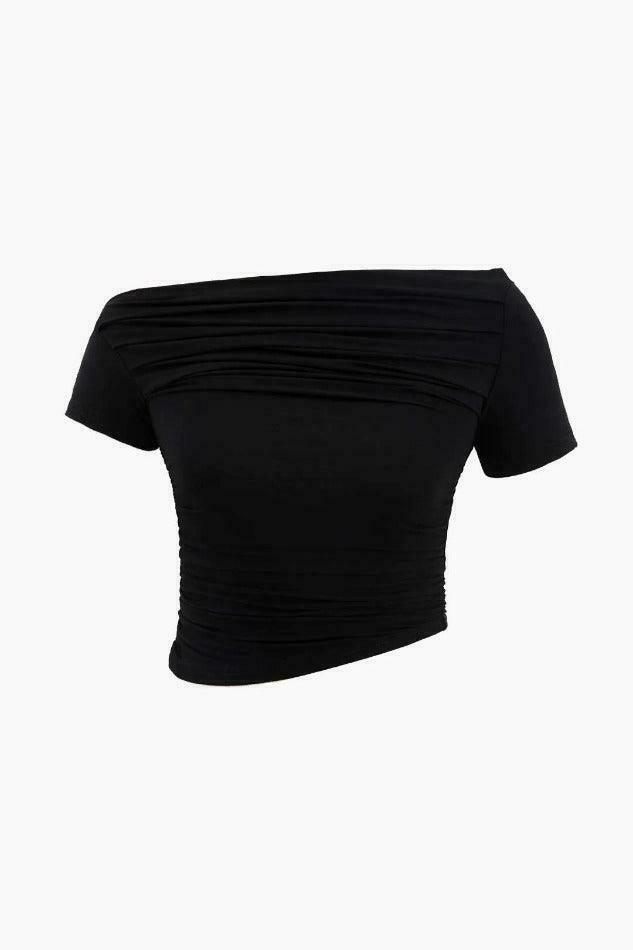 Y2K Aesthetic Asymmetric Ruched Front T-Shirt for Women - Coquette & Grunge Style Tops Y2K Aesthetic Asymmetric Ruched Front T-Shirt for Women - Coquette & Grunge Style Tops
