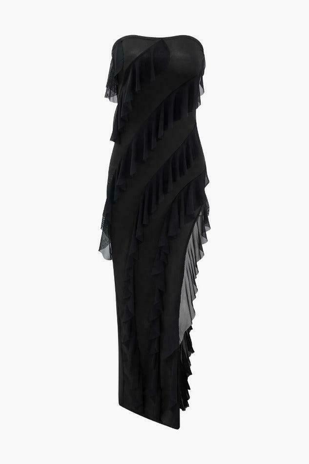 Y2K Aesthetic Asymmetric Ruffle Maxi Dress for Women - Coquette & Grunge Style Fashion Y2K Aesthetic Asymmetric Ruffle Maxi Dress for Women - Coquette & Grunge Style Fashion