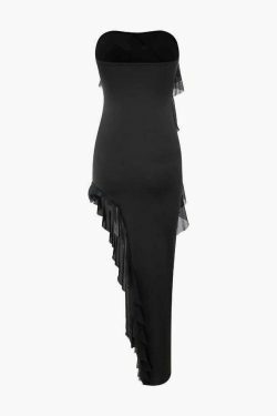 Y2K Aesthetic Asymmetric Ruffle Maxi Dress for Women - Coquette & Grunge Style Fashion