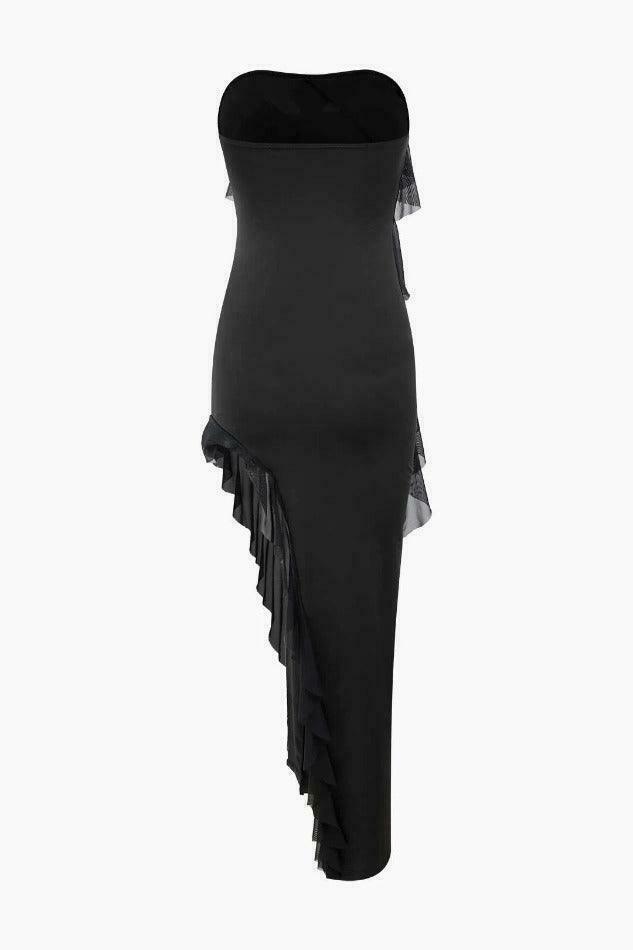 Y2K Aesthetic Asymmetric Ruffle Maxi Dress for Women - Coquette & Grunge Style Fashion Y2K Aesthetic Asymmetric Ruffle Maxi Dress for Women - Coquette & Grunge Style Fashion
