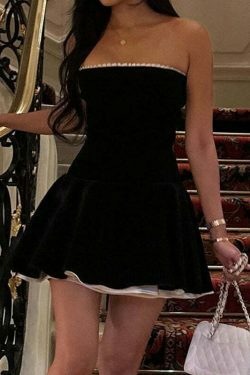 Y2K Aesthetic Back Strap Waist Dress - Coquette Grunge Fashion with Cute Tops & Cargo