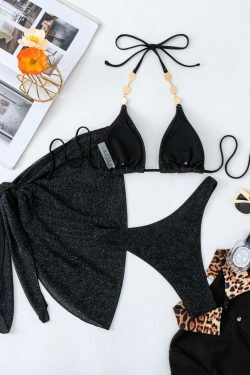 Y2K Aesthetic Backless Bikini Set with Flash Fabric