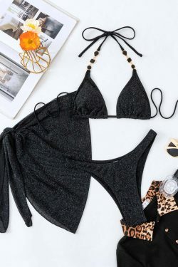 Y2K Aesthetic Backless Bikini Set with Flash Fabric