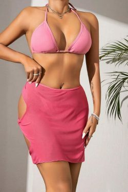 Y2K Aesthetic Backless Bikini Set with Three Pieces