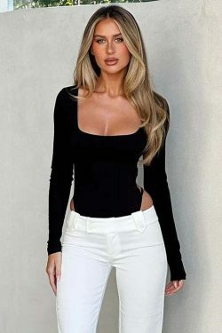 Y2K Aesthetic Backless Bodysuit: Coquette Style for Women - Grunge, Pastel Goth, and Cute Tops