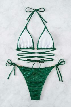 Y2K Aesthetic Backless Halter Beach Bikini - Coquette Grunge Fashion