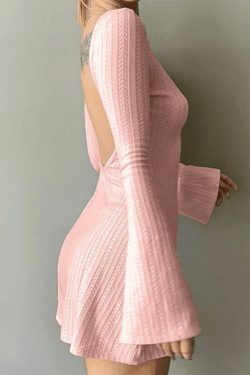 Y2K Aesthetic Backless Knitted Mini Dress for Women - Coquette & Grunge Style Fashion