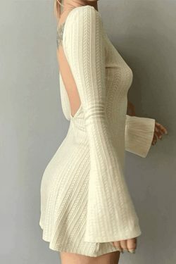 Y2K Aesthetic Backless Knitted Mini Dress for Women - Coquette & Grunge Style Fashion