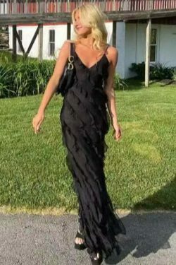 Y2K Aesthetic Backless Sling Off-Shoulder Maxi Dress for Women - Coquette & Grunge Style Fashion