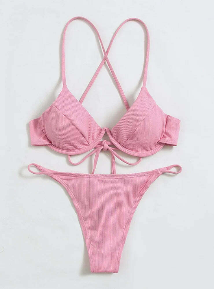 Y2K Aesthetic Backless Split Swimsuit - Coquette Style for Women Y2K Aesthetic Backless Split Swimsuit - Coquette Style for Women