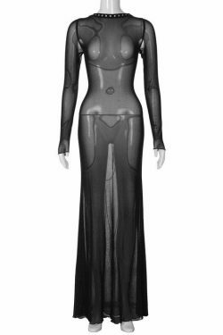 Y2K Aesthetic Backless Strappy Long-Sleeved Dress - Coquette Grunge Elegance