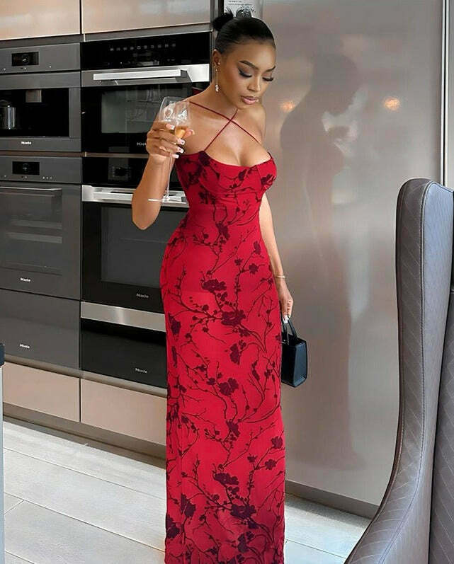 Y2K Aesthetic Backless Suspender Long Dress - Coquette Grunge Fashion with Pastel Goth Touch Y2K Aesthetic Backless Suspender Long Dress - Coquette Grunge Fashion with Pastel Goth Touch