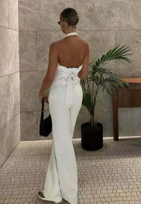 Y2K Aesthetic Backless Suspender Top Pants Suit - Coquette Grunge Fashion Y2K Aesthetic Backless Suspender Top Pants Suit - Coquette Grunge Fashion