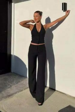 Y2K Aesthetic Backless Suspender Top Pants Suit - Coquette Grunge Fashion