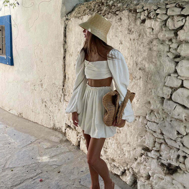 Y2K Aesthetic Backless Top & Short Skirt Set for Women - Coquette & Grunge Style Outfit Y2K Aesthetic Backless Top & Short Skirt Set for Women - Coquette & Grunge Style Outfit