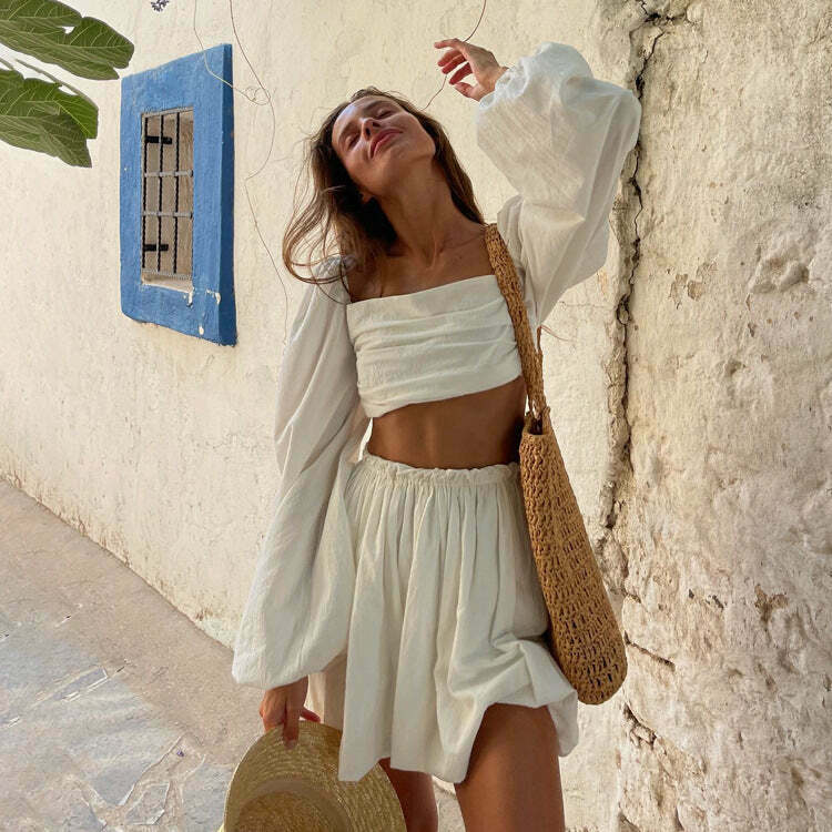 Y2K Aesthetic Backless Top & Short Skirt Set for Women - Coquette & Grunge Style Outfit Y2K Aesthetic Backless Top & Short Skirt Set for Women - Coquette & Grunge Style Outfit