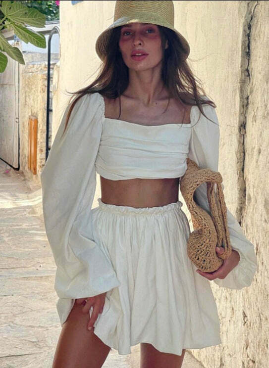 Y2K Aesthetic Backless Top & Short Skirt Set for Women - Coquette & Grunge Style Outfit Y2K Aesthetic Backless Top & Short Skirt Set for Women - Coquette & Grunge Style Outfit