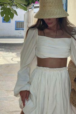 Y2K Aesthetic Backless Top & Short Skirt Set for Women - Coquette & Grunge Style Outfit